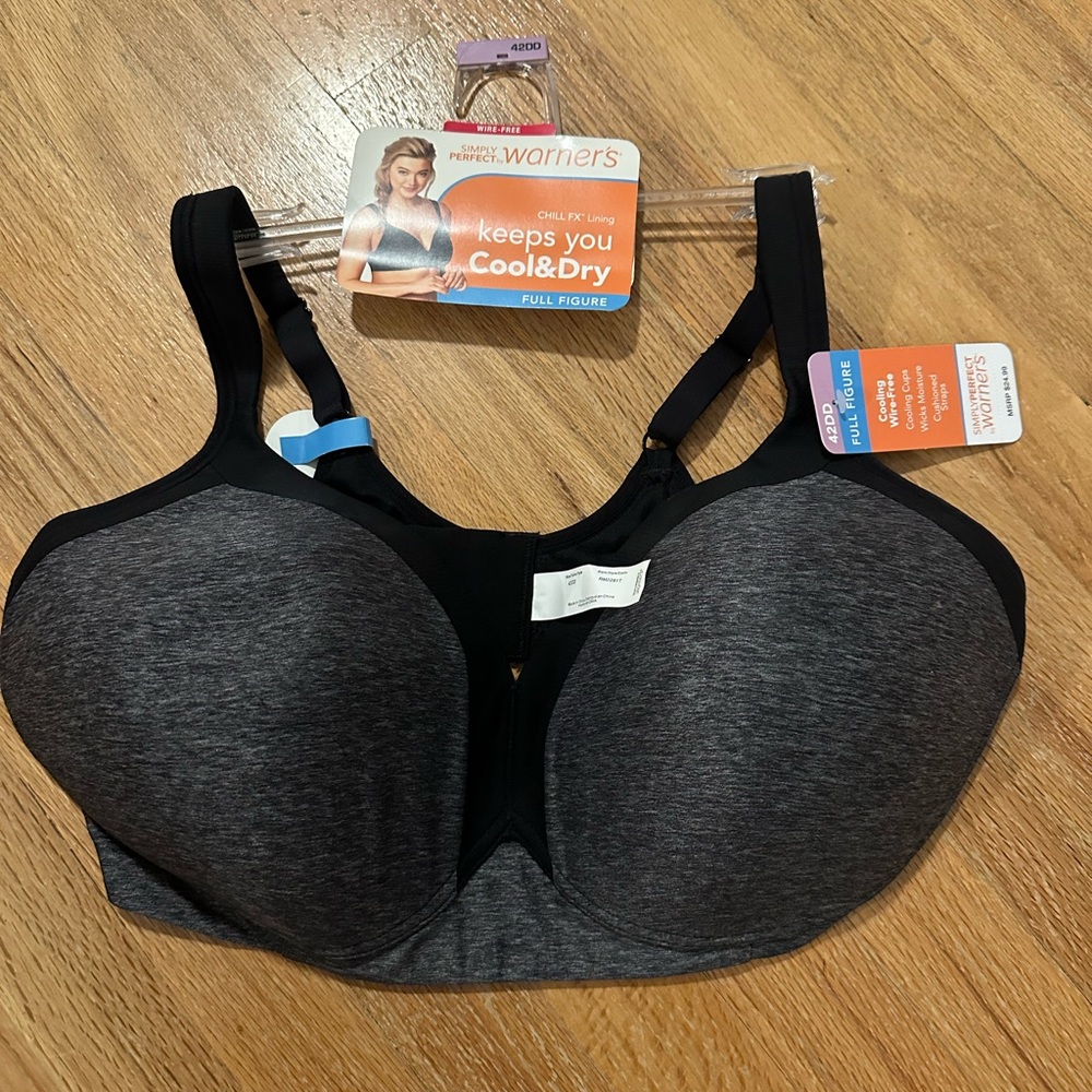 Warner's Black and Gray Supportive Bra with Adjustable Straps